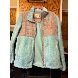 Faded Glory Girls Blue Fuzzy Fleece Full Zip Jacket Size M 8-10 Grey Trim